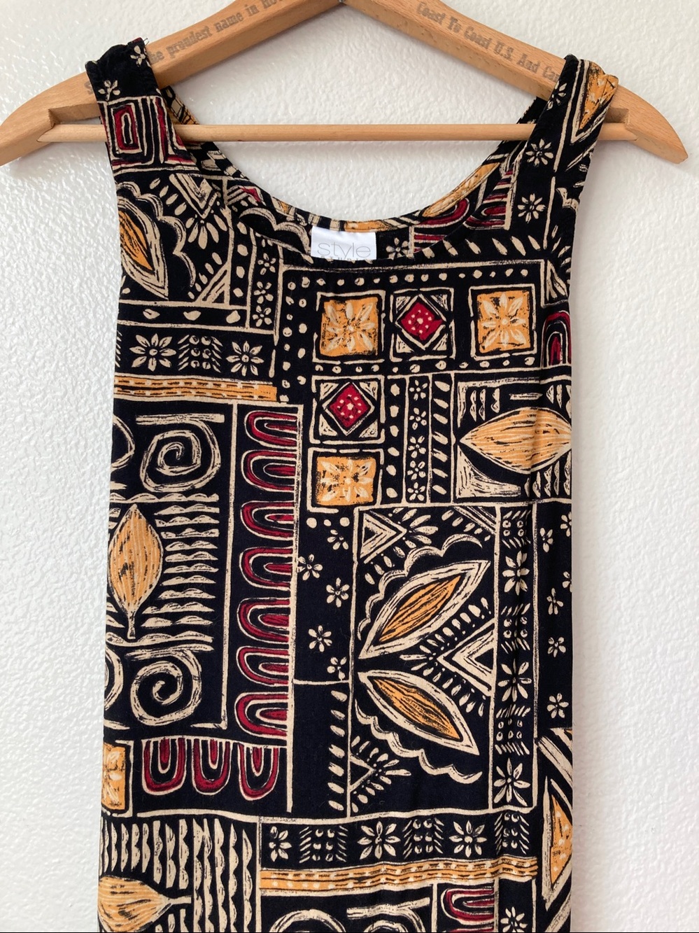 Vintage 90s Tie back batik Phoebe Buffay style viscose rayon dress boho sz S